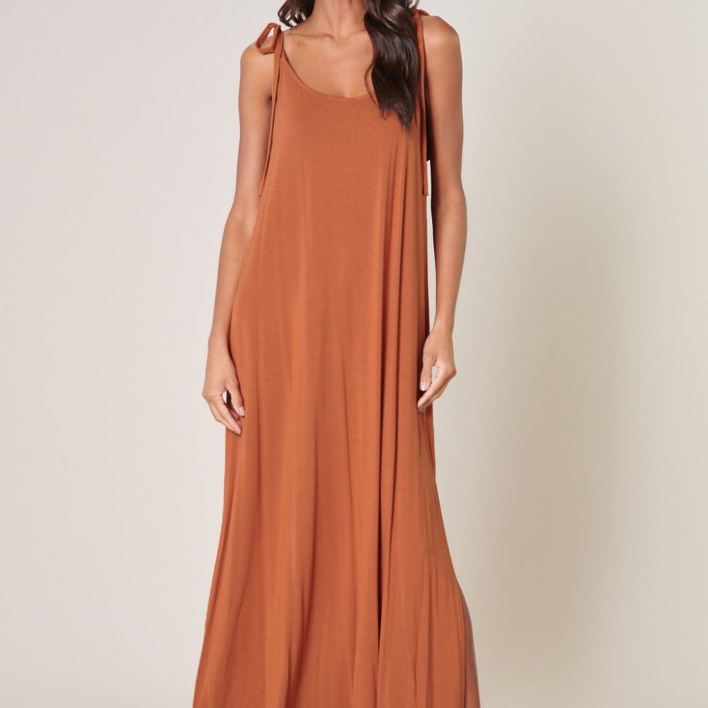 Sugarlips Verona Tie Strap Jersey Knit Maxi Dress Chestnut S M